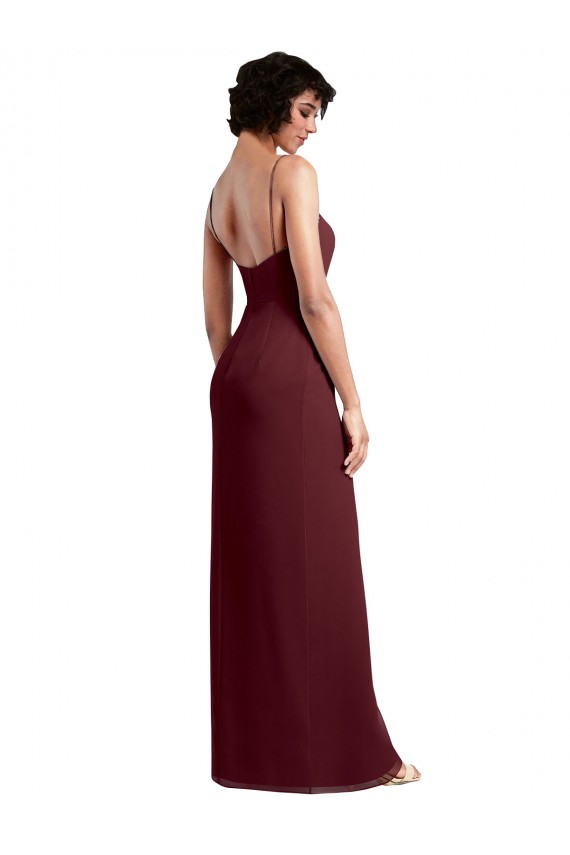 Sleek Straight Neckline Chiffon Bridesmaid Dress with Spaghetti Straps and High Side Slit Brisbane