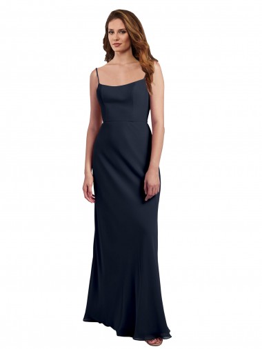 Scoop Neck Long Chiffon Open Back Bridesmaid Dress with Spaghetti Straps Brisbane