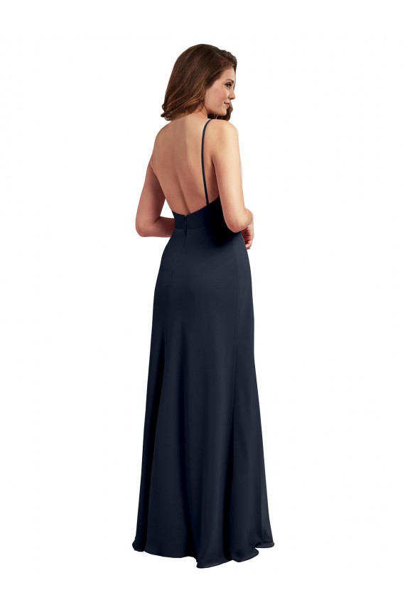 Scoop Neck Long Chiffon Open Back Bridesmaid Dress with Spaghetti Straps Brisbane