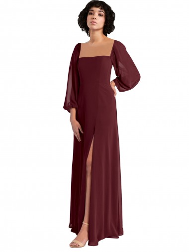 Sheer Long Sleeves Chiffon Bridesmaid Dress with High Slit Brisbane