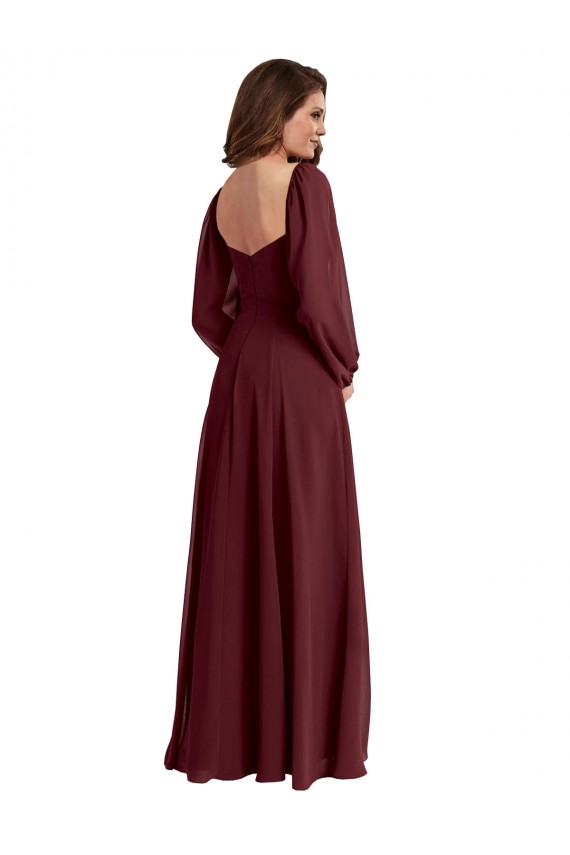 Sheer Long Sleeves Chiffon Bridesmaid Dress with High Slit Brisbane