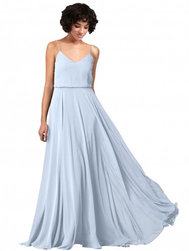 V-Neck Blouson Waist Long Chiffon Bridesmaid Dress with Straps Brisbane