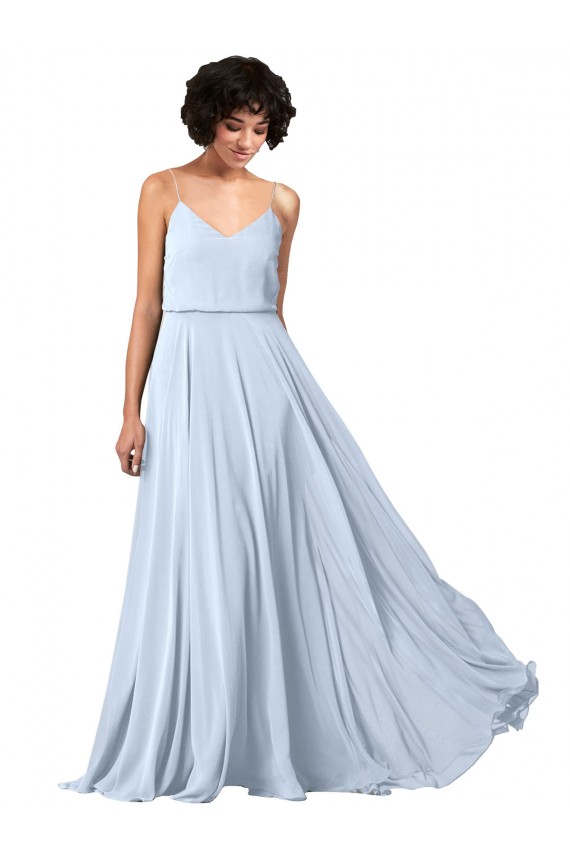 V-Neck Blouson Waist Long Chiffon Bridesmaid Dress with Straps Brisbane