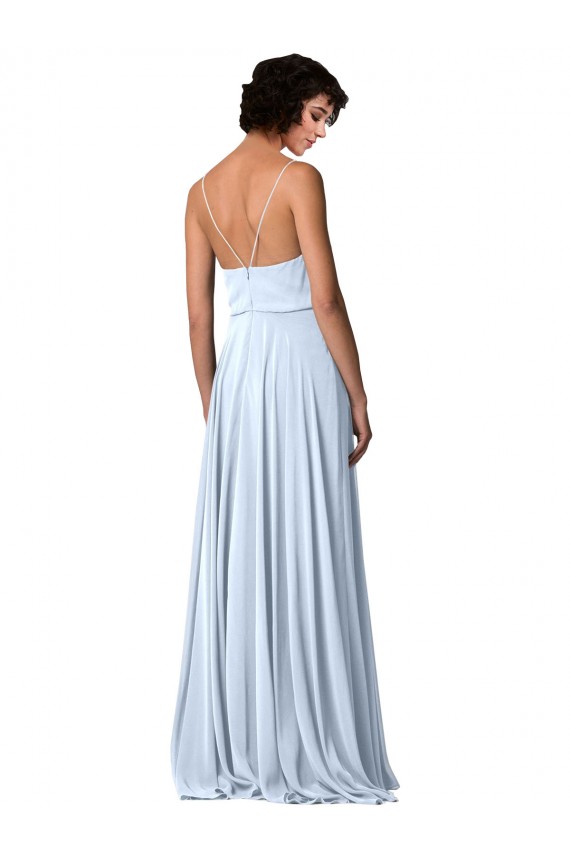 V-Neck Blouson Waist Long Chiffon Bridesmaid Dress with Straps Brisbane