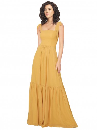 Tied Strap Square Neck Long Chiffon Bridesmaid Dress Brisbane