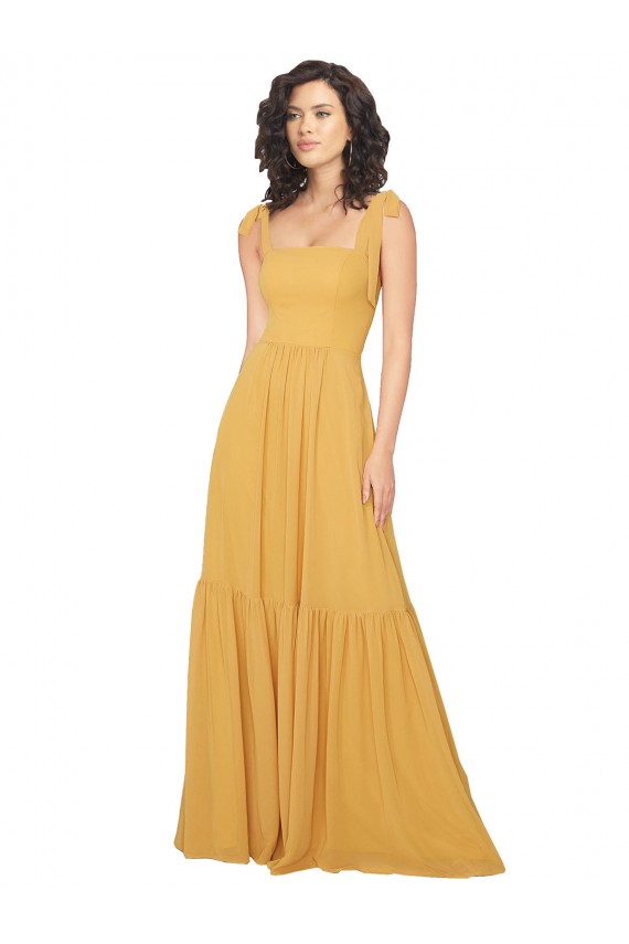 Tied Strap Square Neck Long Chiffon Bridesmaid Dress Brisbane
