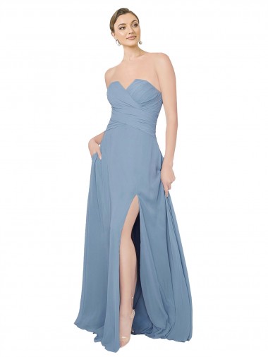 Draped Sweetheart Chiffon Bridesmaid Dress with Front Slit Brisbane