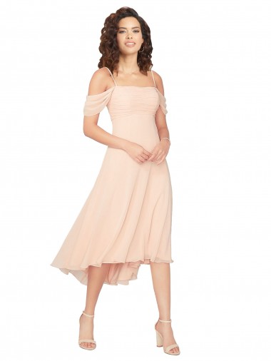 Cold Shoulder Midi Length Short Chiffon Bridesmaid Dress Brisbane