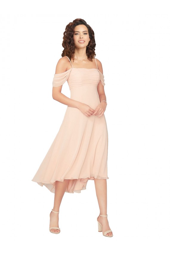 Cold Shoulder Midi Length Short Chiffon Bridesmaid Dress Brisbane