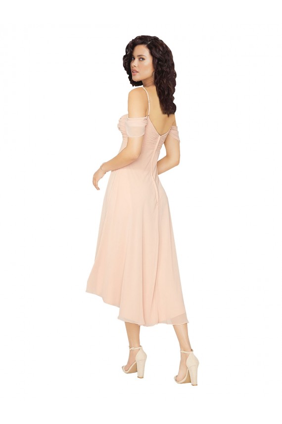 Cold Shoulder Midi Length Short Chiffon Bridesmaid Dress Brisbane