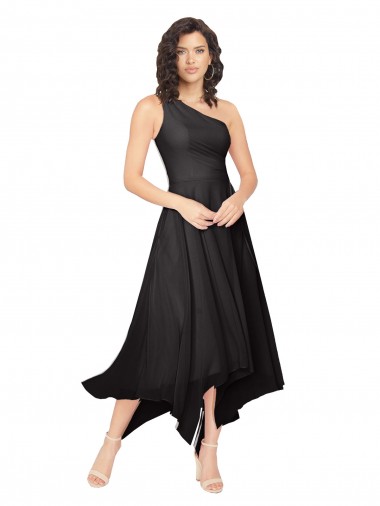 Midi Length One Shoulder Chiffon Cocktail Bridesmaid Dress Brisbane