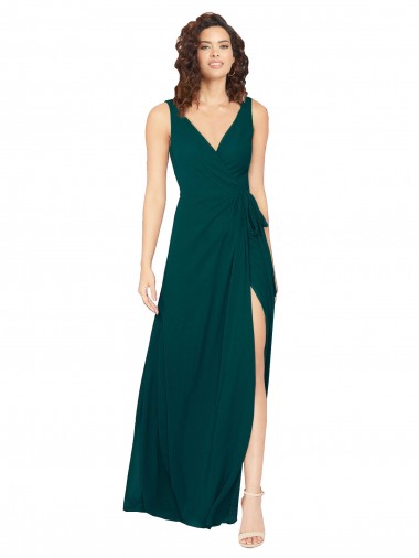 V-Neck Chiffon Bridesmaid Dress with Front Skirt Slit Brisbane