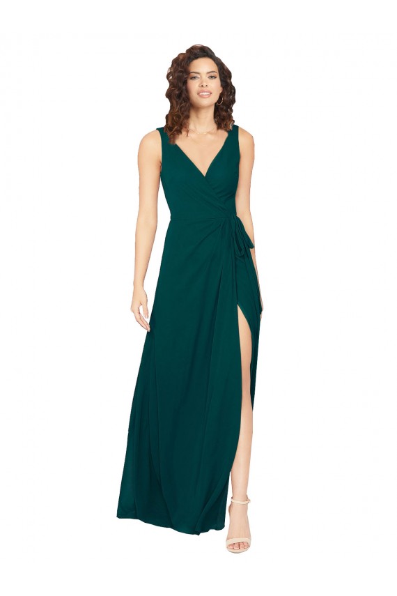 V-Neck Chiffon Bridesmaid Dress with Front Skirt Slit Brisbane