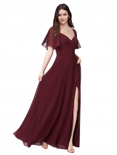 Chiffon Flutter Sleeve Sweetheart Bridesmaid Dress Brisbane