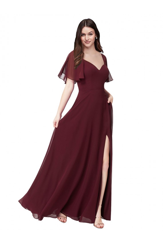 Chiffon Flutter Sleeve Sweetheart Bridesmaid Dress Brisbane