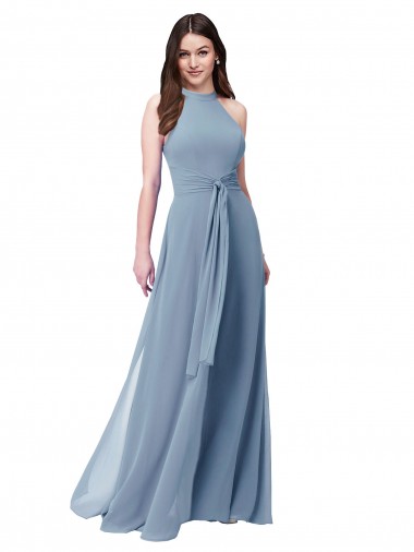 Halter High Neck Chiffon Dress with Sash Brisbane