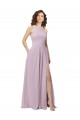 High-Halter Chiffon Bridesmaid Dress with Keyhole Cowl Back Brisbane