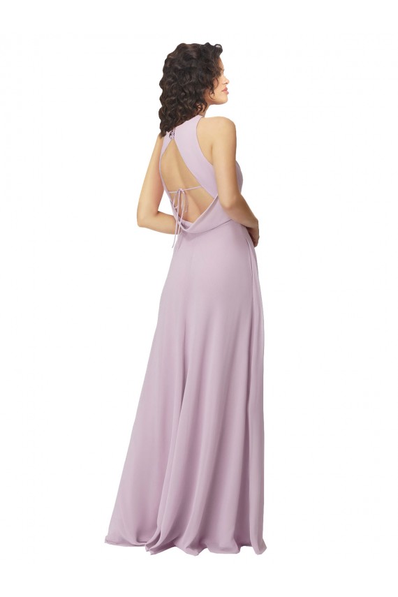 High-Halter Chiffon Bridesmaid Dress with Keyhole Cowl Back Brisbane