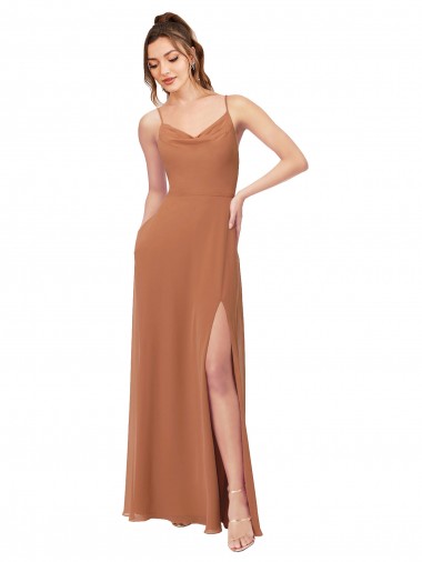 Cowl Neck Chiffon Bridesmaid Dress with Front Slit Brisbane