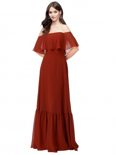 Off the Shoulder Ruffle Chiffon Bridesmaid Dress Brisbane