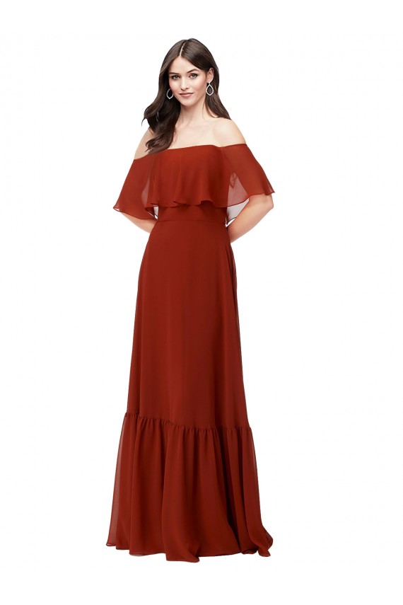Off the Shoulder Ruffle Chiffon Bridesmaid Dress Brisbane