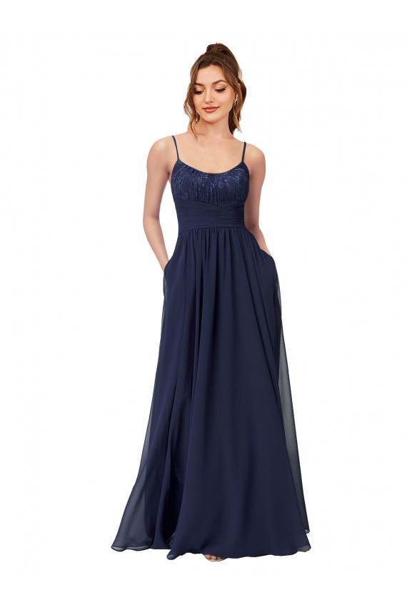 Long Chantilly Lace and Ruched Chiffon Bridesmaid Dress Brisbane