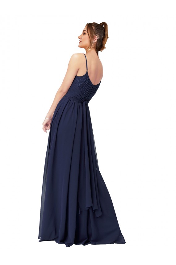 Long Chantilly Lace and Ruched Chiffon Bridesmaid Dress Brisbane