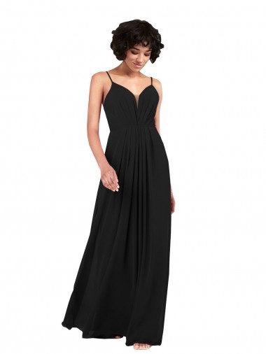 Simple V-Neckline Chiffon Formal Bridesmaid Dress with Pleated Skirt Brisbane