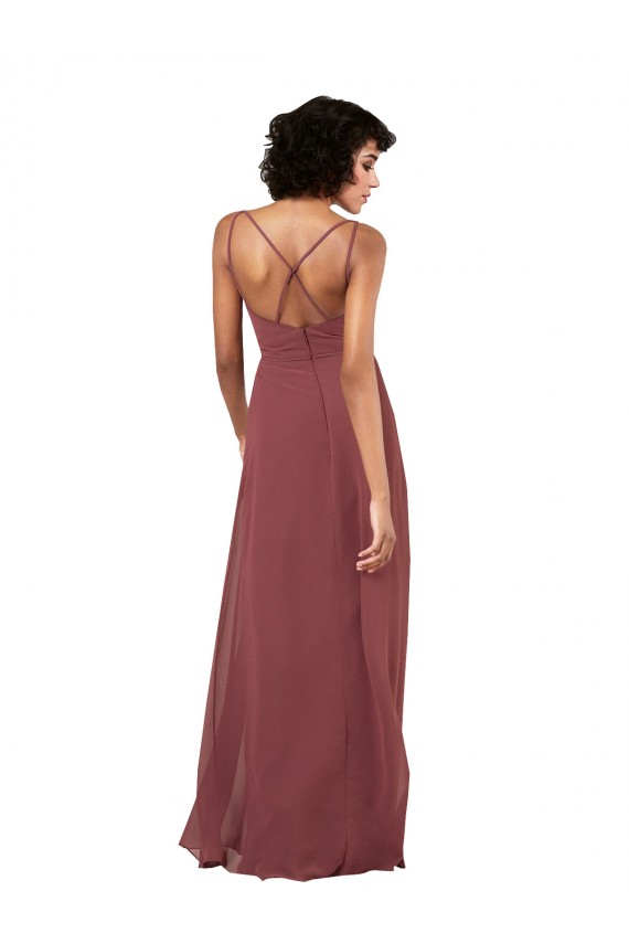 Simple V-Neckline Chiffon Formal Bridesmaid Dress with Pleated Skirt Brisbane