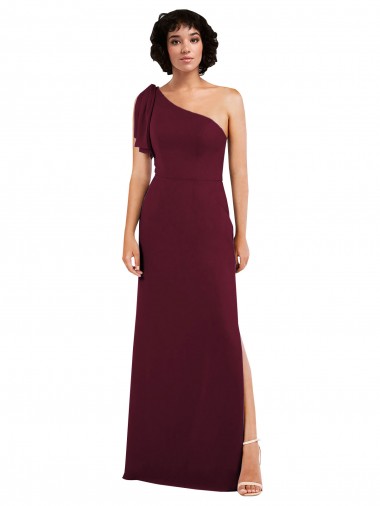 One Shoulder Chiffon Formal Bridesmaid Dress with Skirt Slit and Accent Strap Brisbane