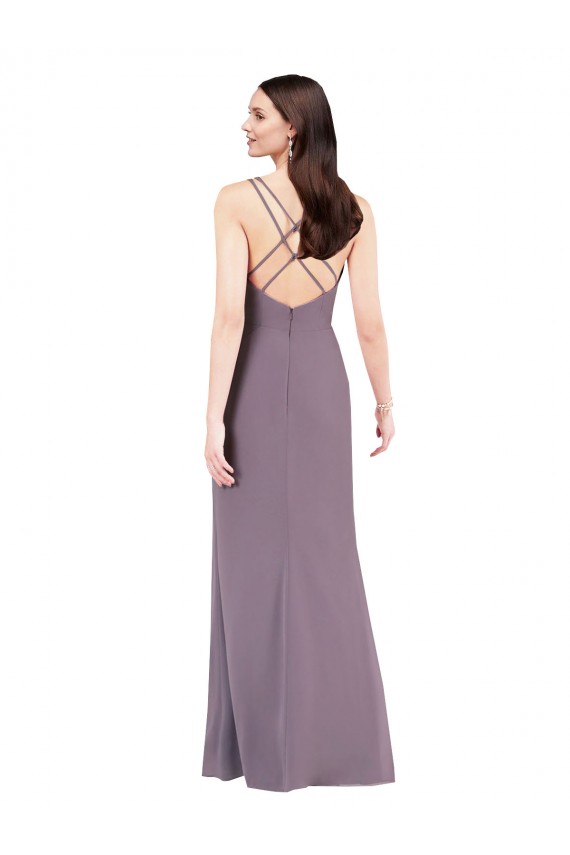 Simple Floor-Length Chiffon Formal Bridesmaid Dress with Criss-Cross Back Brisbane
