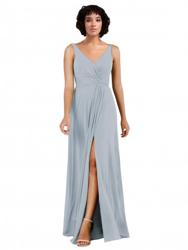 V-Neckline Wrapped Chiffon Bridesmaid Dress with Skirt Slit Brisbane