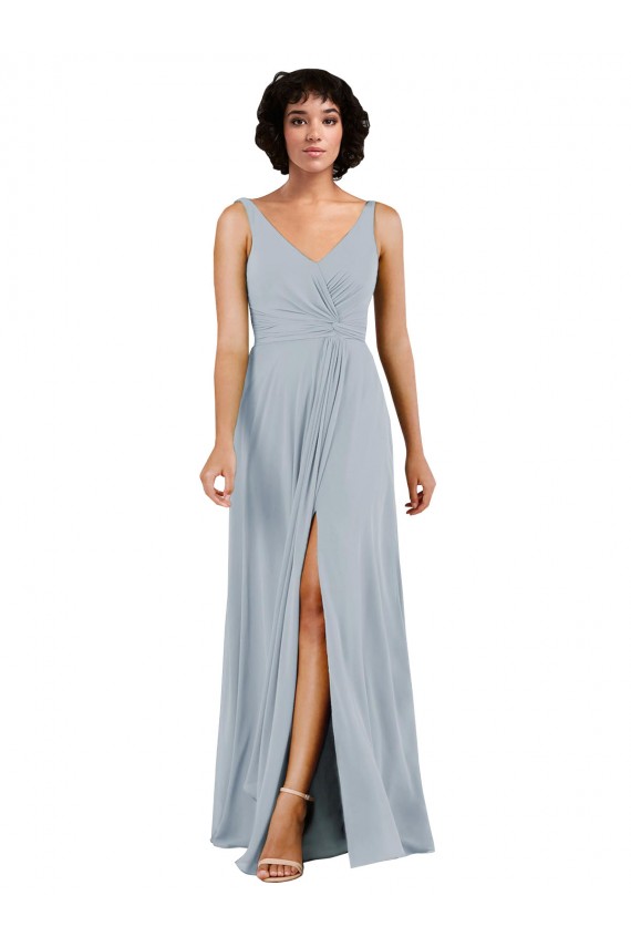 V-Neckline Wrapped Chiffon Bridesmaid Dress with Skirt Slit Brisbane