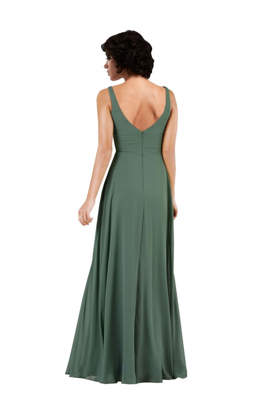 V-Neckline Wrapped Chiffon Bridesmaid Dress with Skirt Slit Brisbane