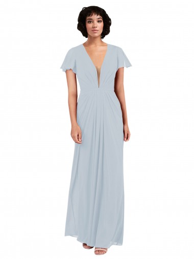 Deep V-Neckline Chiffon Bridesmaid Dress with Flutter Sleeves Brisbane