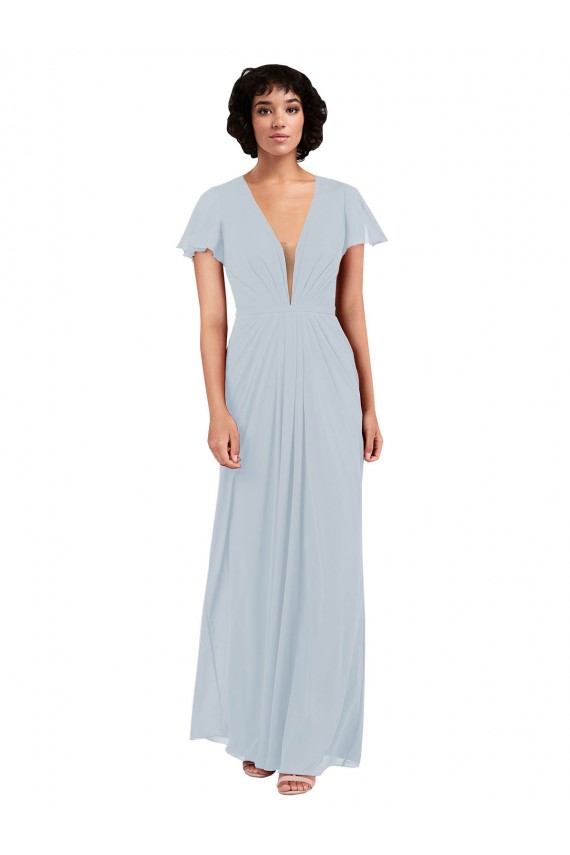 Deep V-Neckline Chiffon Bridesmaid Dress with Flutter Sleeves Brisbane