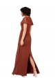 Deep V-Neckline Chiffon Bridesmaid Dress with Flutter Sleeves Brisbane