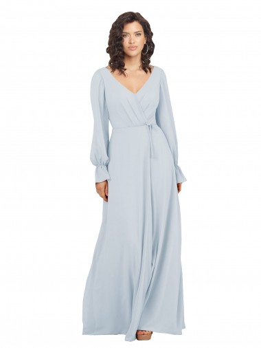 Long Sleeve Chiffon Bridesmaid Dress with Bow Detail Brisbane