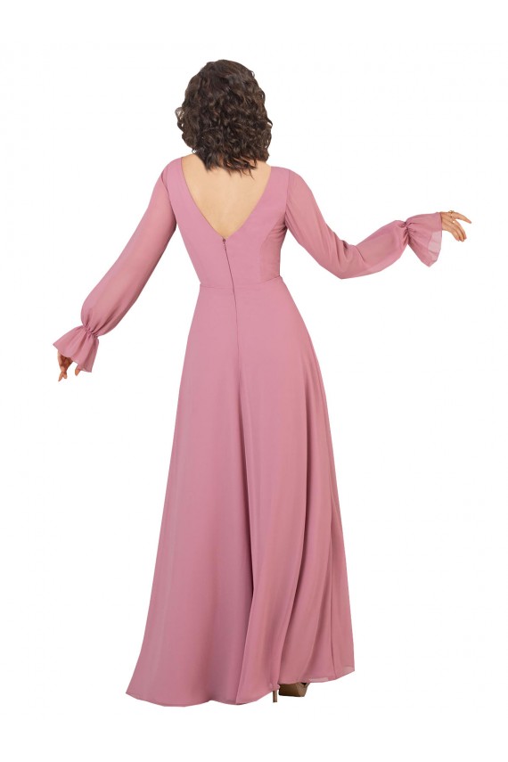 Long Sleeve Chiffon Bridesmaid Dress with Bow Detail Brisbane