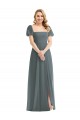 Puff Sleeves Chiffon Maxi Bridesmaid Dress with Front Slit Brisbane