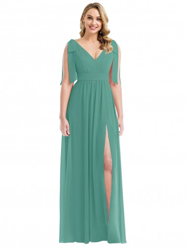Plunge Neckline Bow Shoulder Chiffon Maxi Bridesmaid Dress Brisbane