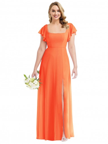 Flutter Sleeves Scoop Open Back Chiffon Maxi Bridesmaid Dress Brisbane