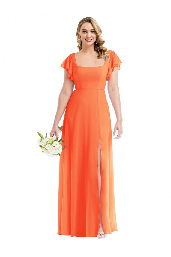 Flutter Sleeves Scoop Open Back Chiffon Maxi Bridesmaid Dress Brisbane