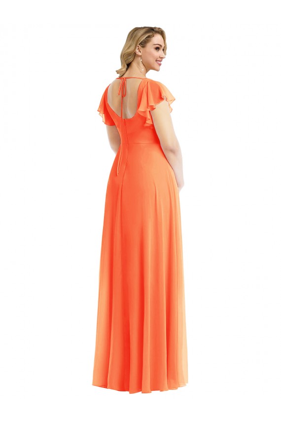 Flutter Sleeves Scoop Open Back Chiffon Maxi Bridesmaid Dress Brisbane