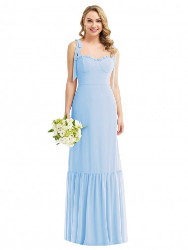 Tie Shoulder Bustier Bodice Ruffle Hem Maxi Bridesmaid Dress Brisbane