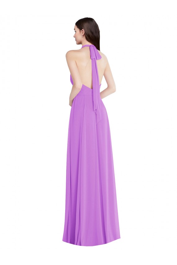 Halter Backless Maxi Formal Bridesmaid Dress with Button Ruffle Placket Brisbane
