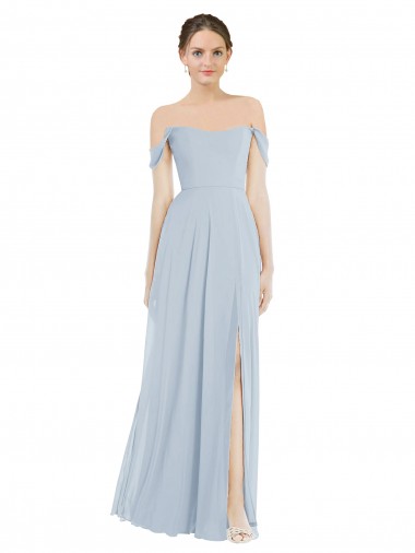 Off the Shoulder Basque Neck Maxi Bridesmaid Dress with Flounce Sleeves Brisbane