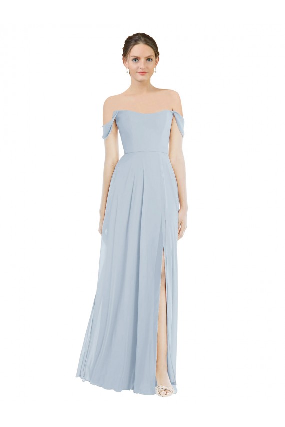 Off the Shoulder Basque Neck Maxi Bridesmaid Dress with Flounce Sleeves Brisbane