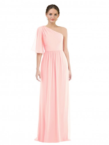 One Shoulder Bell Sleeves Chiffon Maxi Bridesmaid Dress Brisbane
