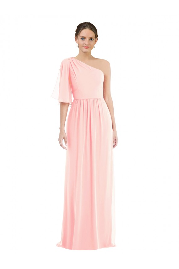 One Shoulder Bell Sleeves Chiffon Maxi Bridesmaid Dress Brisbane